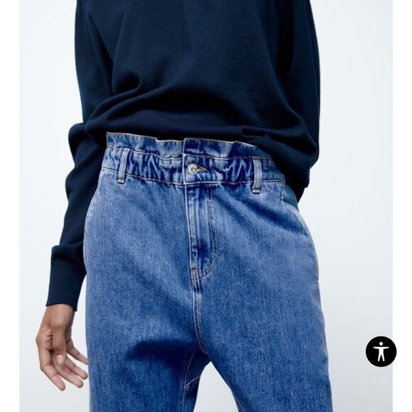 New Zara Baggy Paperback Elastic Waist Mom Jeans size 10 - Picture 5 of 12